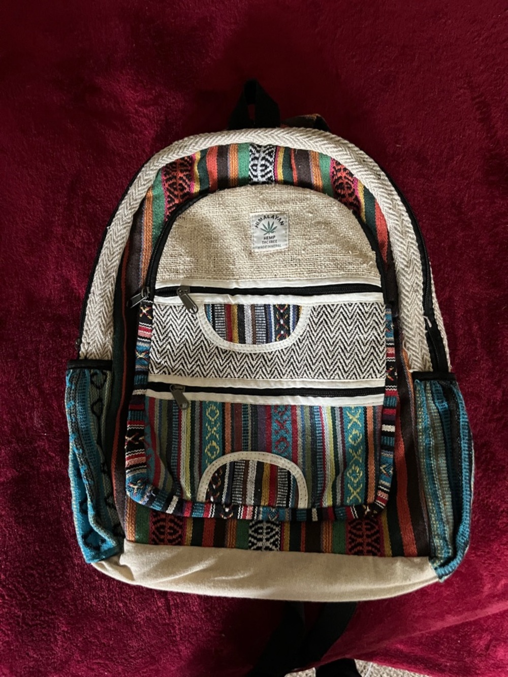 Striped Woven Backpack with Cream Accents